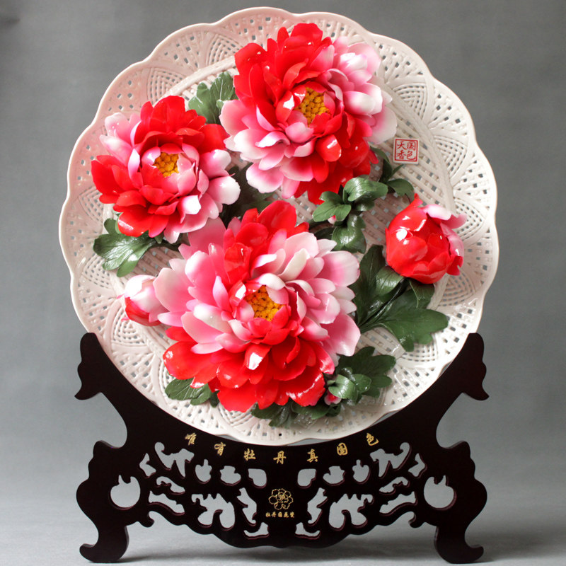 牡丹瓷洛阳瓷器挂盘瓷盘花盘结婚乔迁商务礼品家居装饰品摆件礼盒