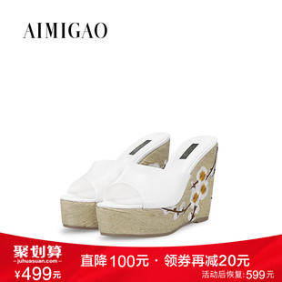 christian louboutin臺北專賣店 AIMIGAO愛米高2020春夏熱賣 防水臺露趾高跟鞋坡跟舒適休閑拖鞋女 christianlouboutin