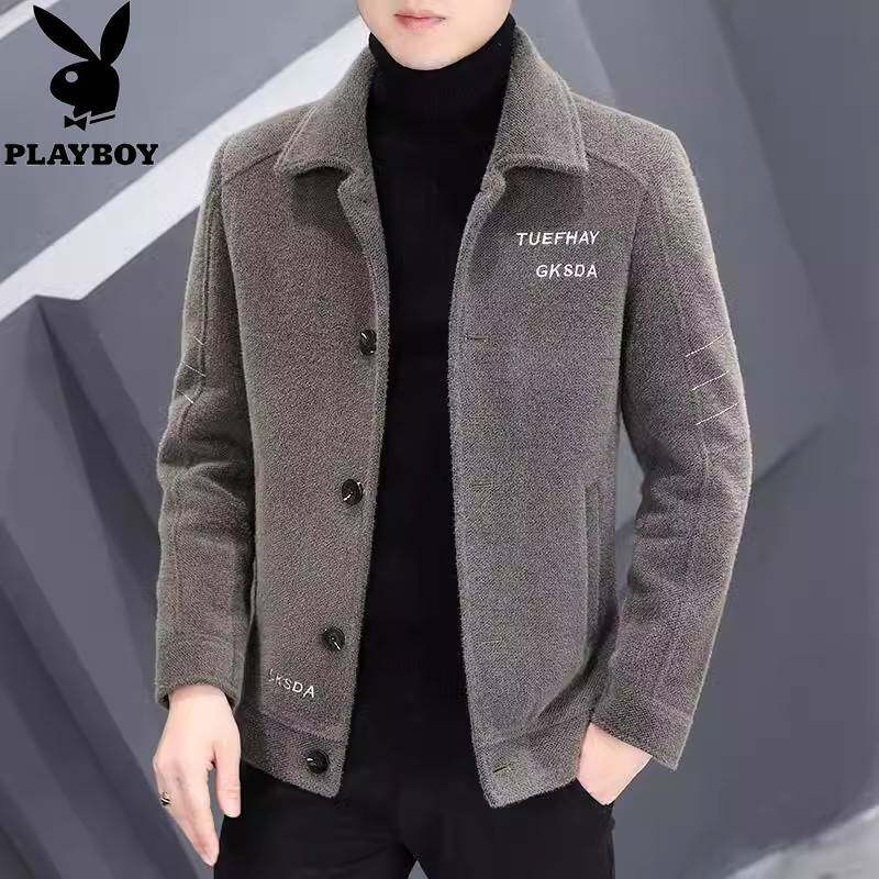 花花公子短款毛呢大衣男款2023新款秋冬季青年男装休闲夹克外套