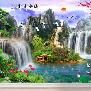 贴纸3D风景墙面贴画沙发电视背景墙大自然客厅墙上装饰风景画自粘