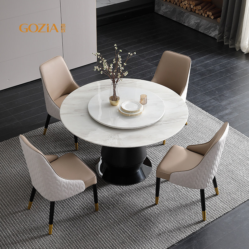 轻奢大理石圆桌简约现代圆形餐桌椅组合家用饭桌意式圆餐桌t503