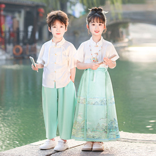 中国风国潮服装马面裙套装六一儿 童班服演出服唐装汉服古装表演