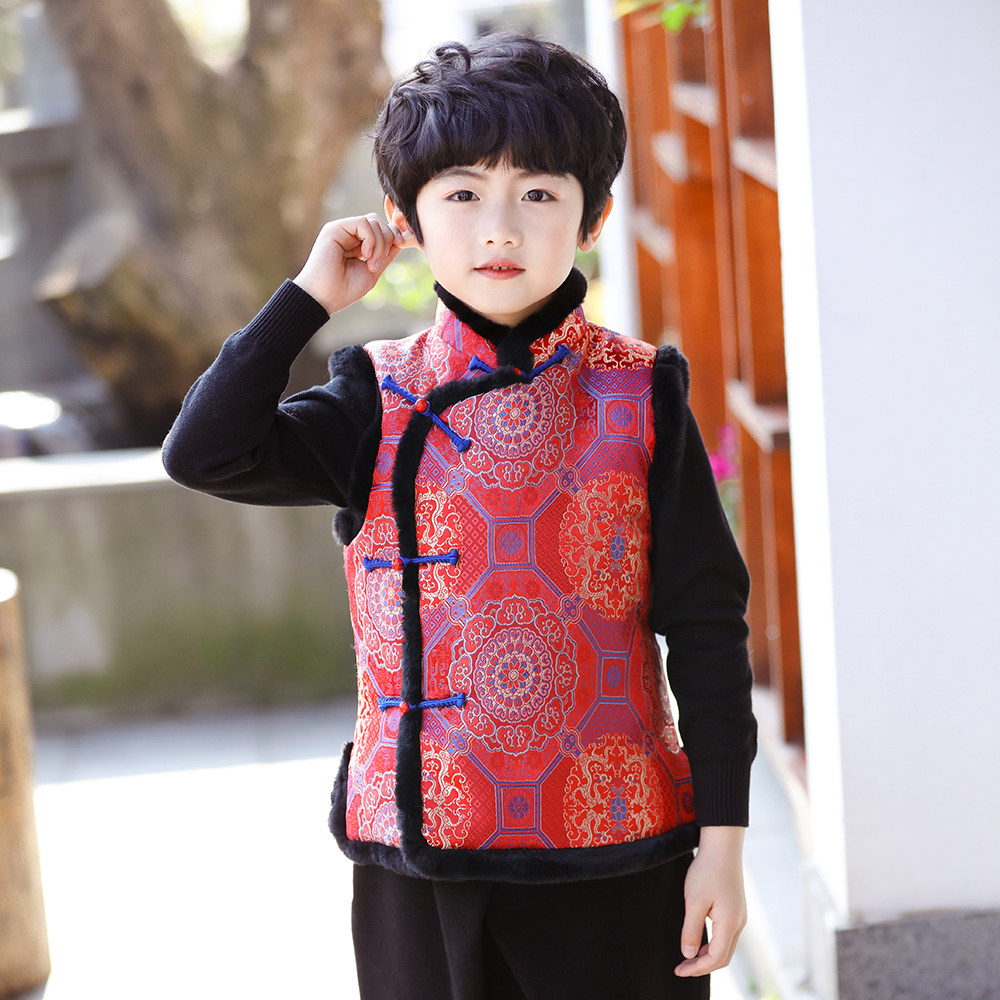 男童唐装儿童马甲夹棉汉服背心冬中式加厚新年装宝宝古风棉坎肩