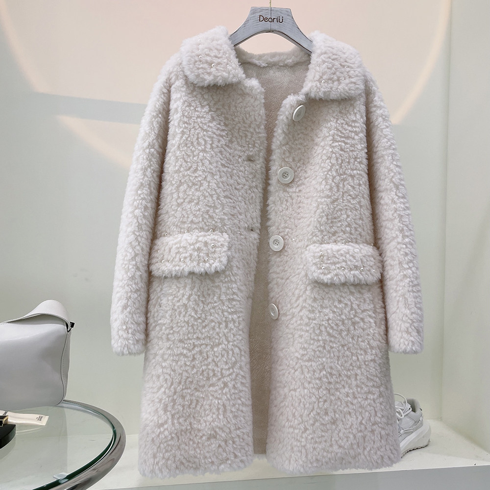 2021年冬季新款颗粒羊剪绒皮毛一体大衣全羊毛皮草外套中长款钉珠