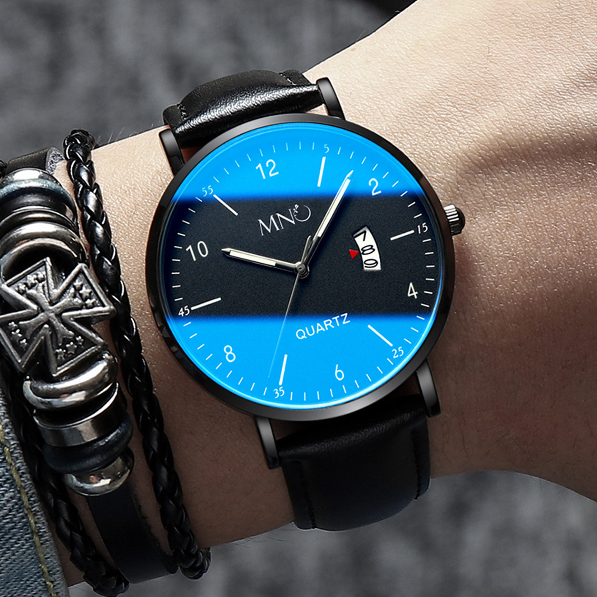 mno梦梭石英表 时尚男士手表日历指针男表夜光运动学生跨境爆款