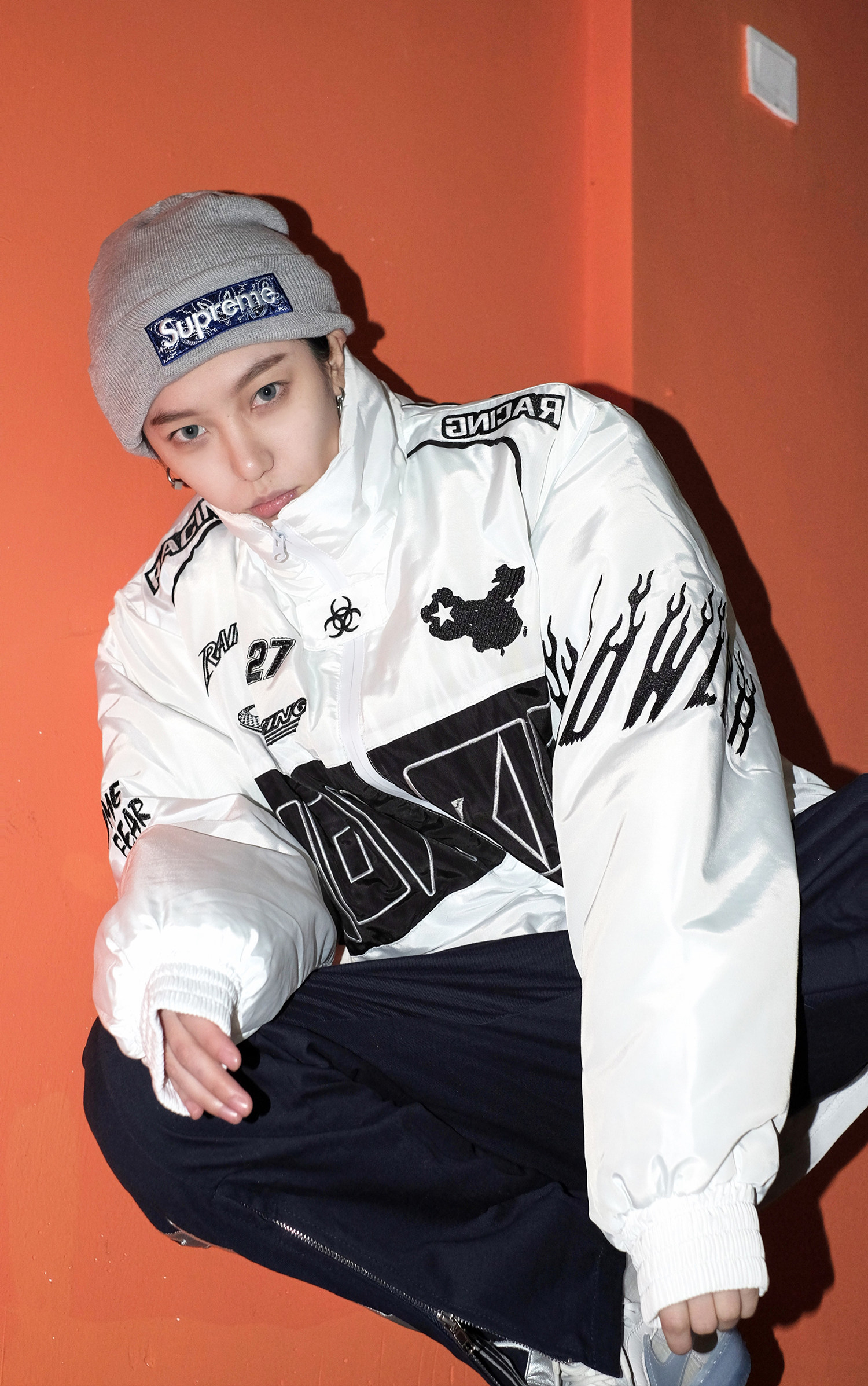 热销飞行服女款棉外套_am 飞行模式街头嘻哈白色机车棉服涂鸦潮男女款