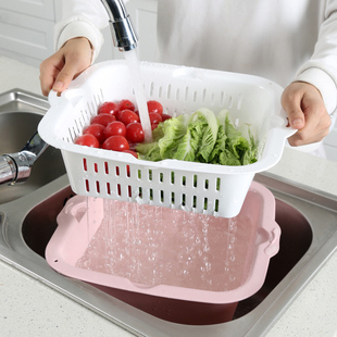 包邮美丽雅方形沥水篮洗菜盆厨房家用水果盘水槽滤水菜篓淘洗菜篮
