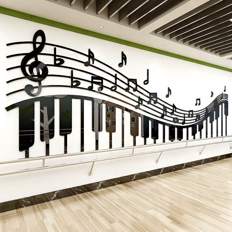 音乐教室培训班琴行乐器销售大厅墙面装饰五线谱3d亚克力立体墙贴