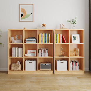 书架全实木简易置物架落地书柜家用现代简约橡木多层收纳储物格架