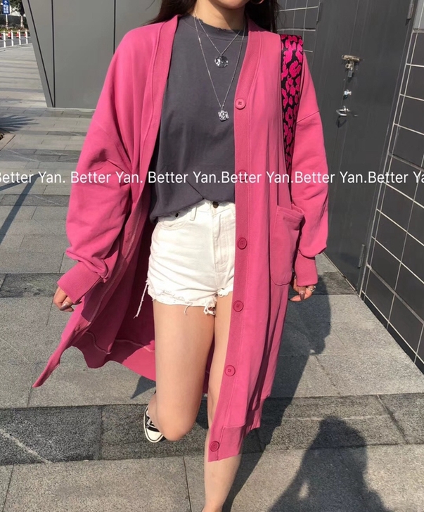 betteryan桃红色长款开衫hm优衣库zara