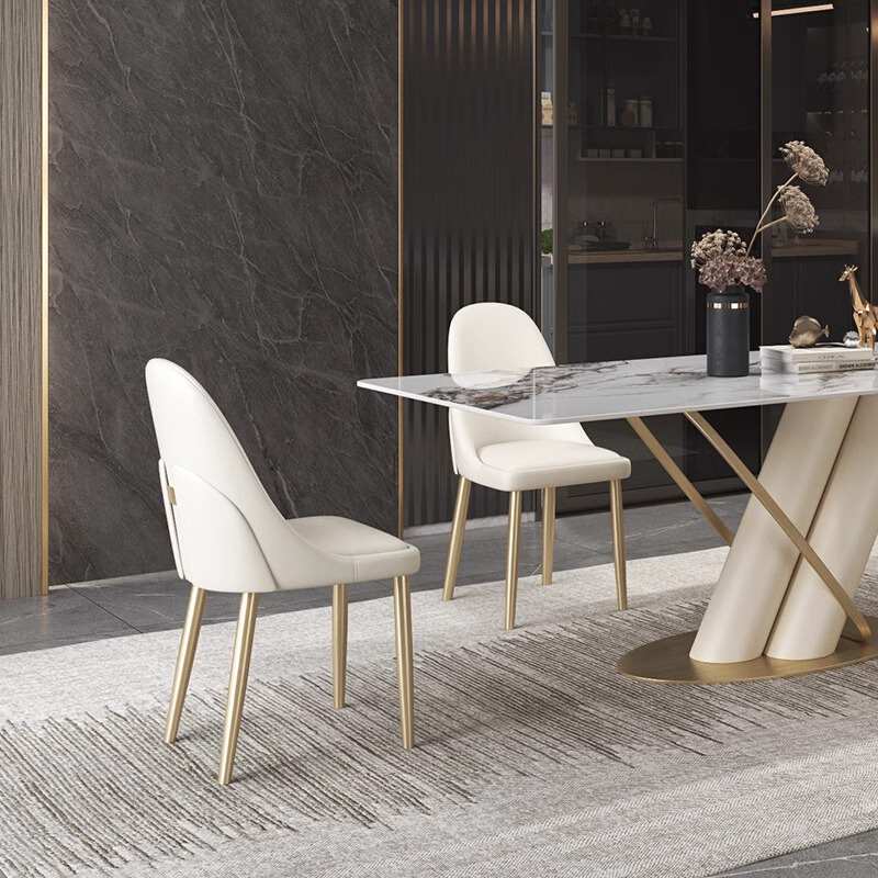 北欧轻奢餐椅拉丝不锈钢镀金餐椅现代简约靠背椅意式餐厅创意皮椅