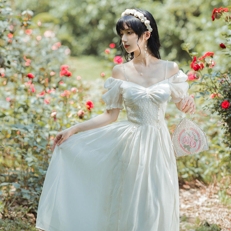 苏浅与慕颜2021夏季新款白色连衣裙仙女气质女神范礼服大摆长裙