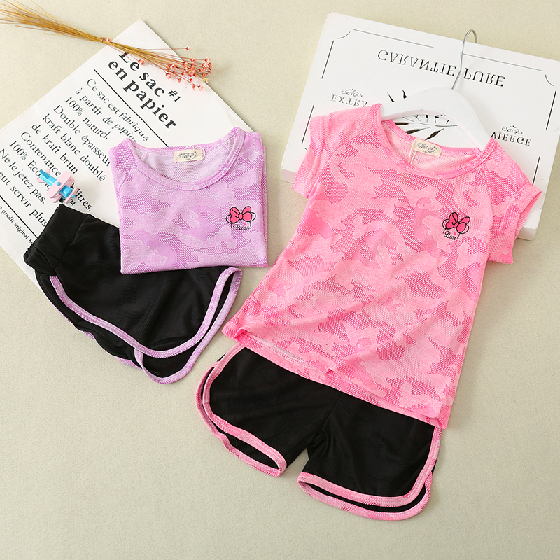 女童套装夏季新款韩版休闲宝宝两件套运动速干衣儿童短袖短裤套装