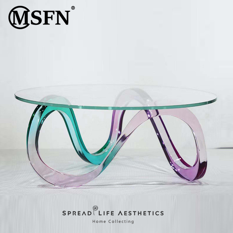 玛斯菲诺现代设计创意时尚进口透明树脂彩虹弯曲茶几桌子咖啡桌