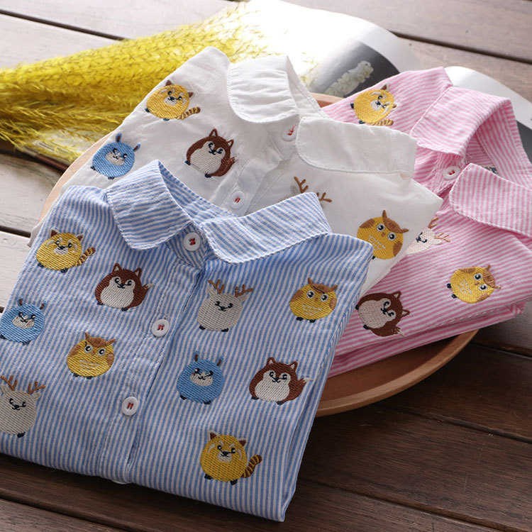 kids shirt【刺绣萌宠】儿女童蓝白色条纹衬衫春季装女宝宝卡通刺在类目 女装/女士精品, 衬衫中 - 来自Buy2taobao.com提供专业的淘宝代购服务