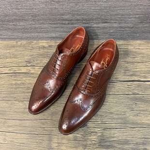 舒适休闲 时尚 朗丹泽 百搭 浅棕尖头雕花牛津鞋 lattanzi silvano