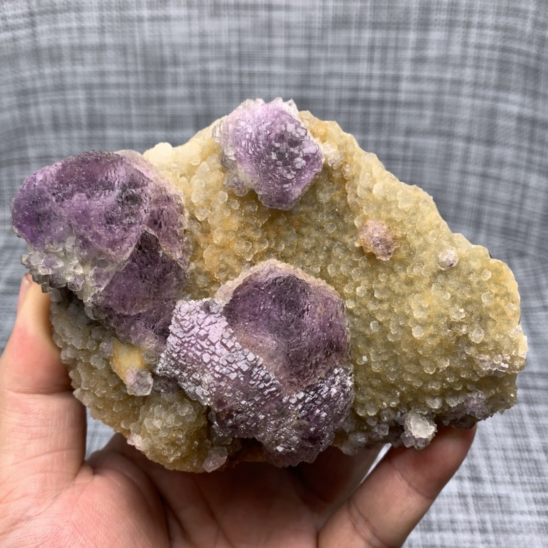 福建多块面阶梯状紫绿萤石石英天然矿物晶体标本矿石原石收藏石头