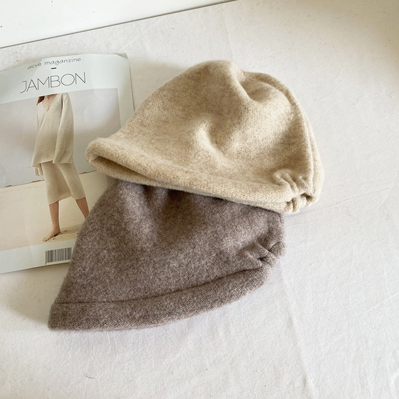 秋冬帽子女纯羊毛宽松针织帽毛线帽韩版堆堆帽套头帽保暖水桶帽潮