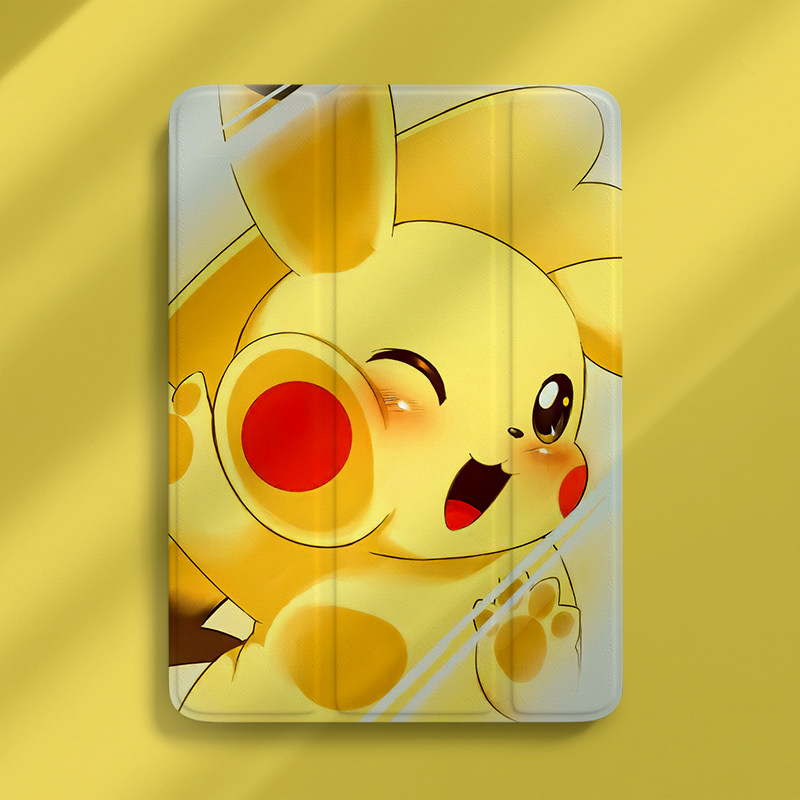 ipadmini6保护壳带笔槽2021皮卡丘air4可爱pro11硅胶9全包平板套5三折