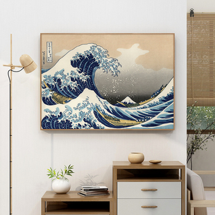 日式神奈川冲浪里浮世绘挂画和风料理店居酒屋装饰画日本壁画墙画