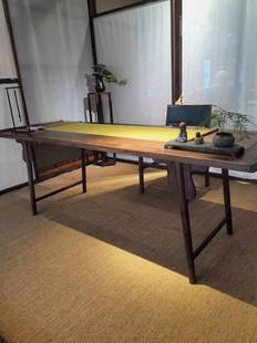 北美黑胡桃木茶桌实木大板办公桌现代简约新中式茶台书桌一体两用