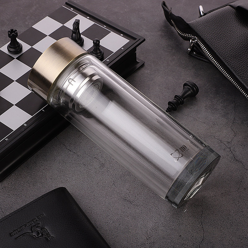 旭光高硼硅玻璃杯耐热水杯子商用办公礼品双层透明茶漏滤芯泡茶杯