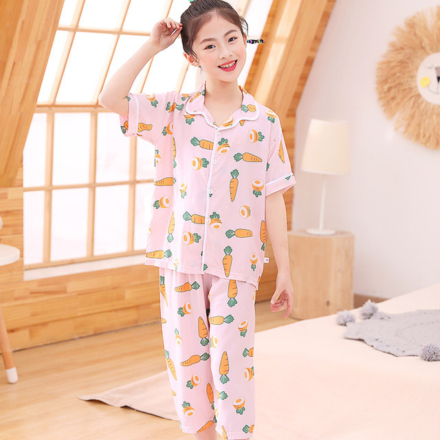 children pajamas Cotton silk Boy girl TSUMUGI trousers Home Furnishings Short sleeved Button Cardigan Artificial cotton suitin the Children/Baby/Family fitted , Children tracksuit , Home service package category - from Buy2taobao.com to provide professional Taobao agent buy service