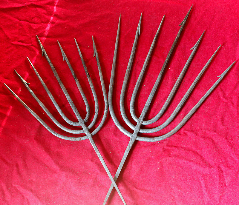 钓鱼渔具 纯手工锻打鱼叉头大倒刺鱼叉套装叉鱼插鱼叉子