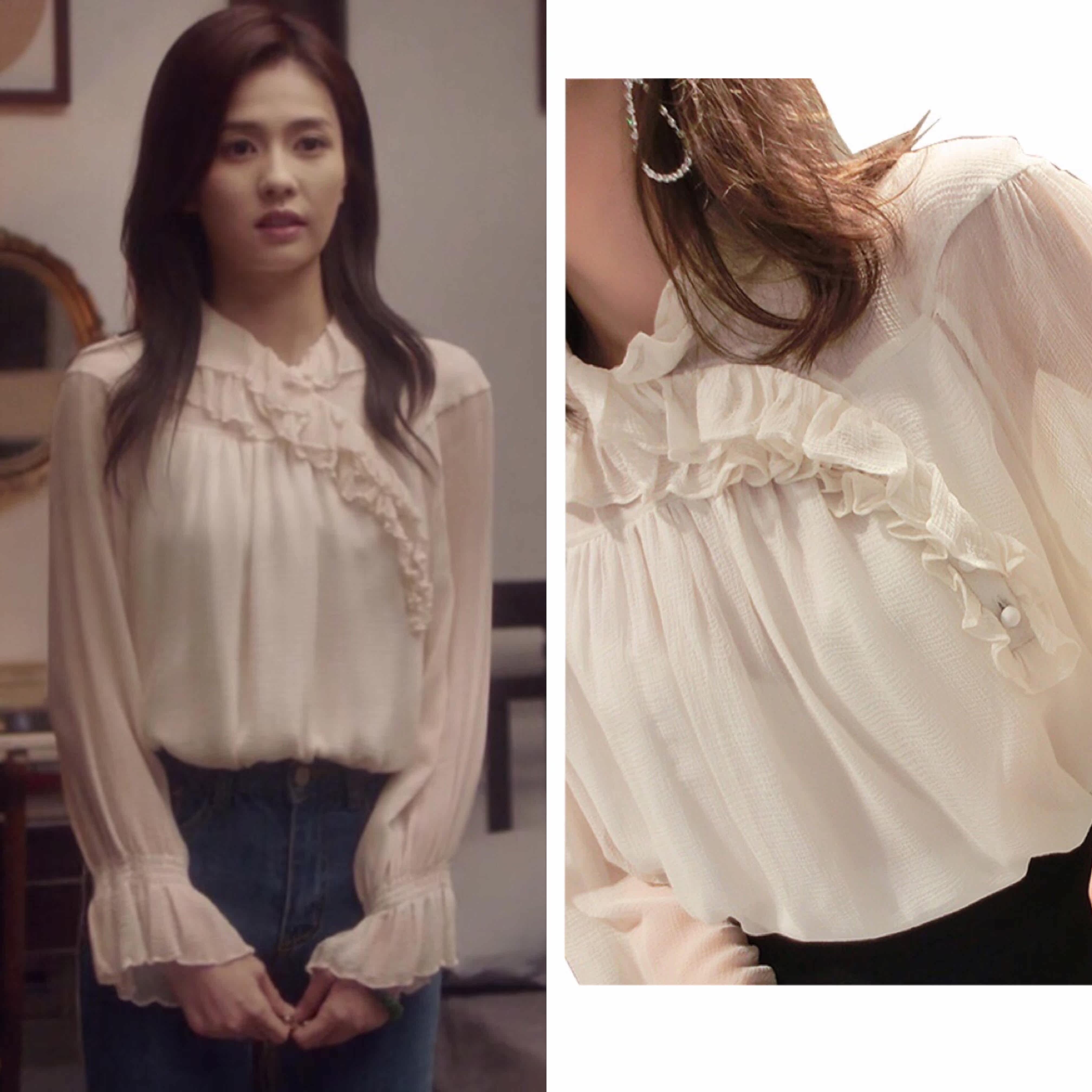 一生一世白鹿时宜同款衣服衬衫女韩版气质白色泡泡袖雪纺上衣ins