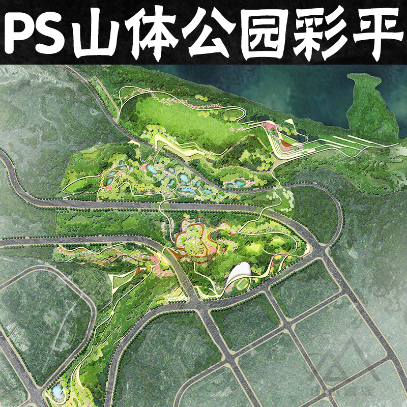 休闲森林公园景观规划彩平图PSD素材新PS山体公园彩平psd分层素材