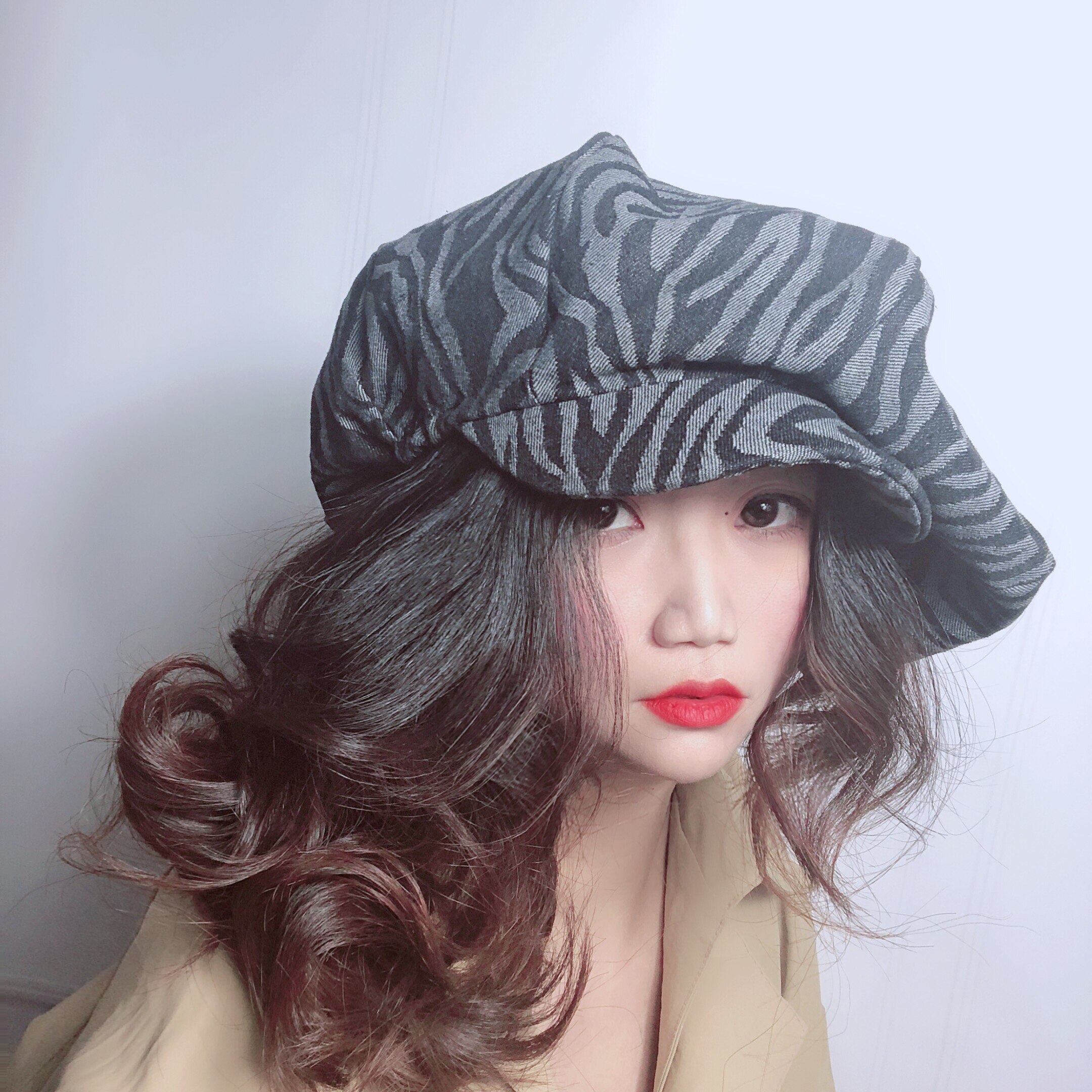 帽子女春秋款百搭牛仔网红八角贝雷帽秋冬季超大头围云朵帽显脸小