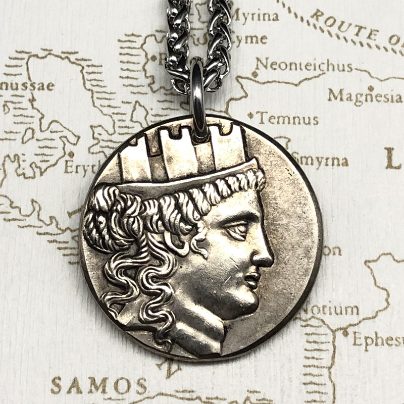 幸运币复古人像硬币项链工艺品希腊银币财富命运女神堤喀银币吊坠