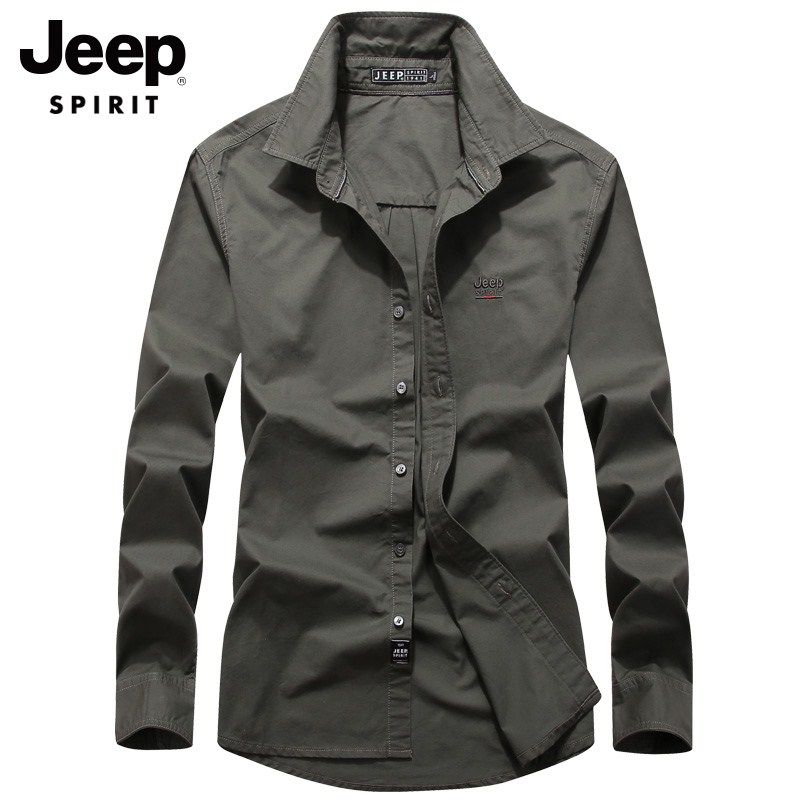 jeep长袖衬衫男2021秋季新款工装上衣男士春秋款休闲百搭纯色衬衣