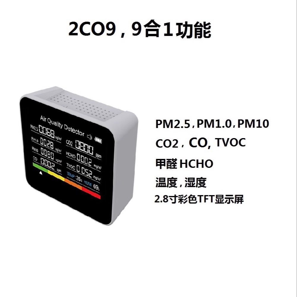 CO2二氧化碳CO一氧化碳检测仪家用PM2.5甲醛TVOC空气质量空气污染