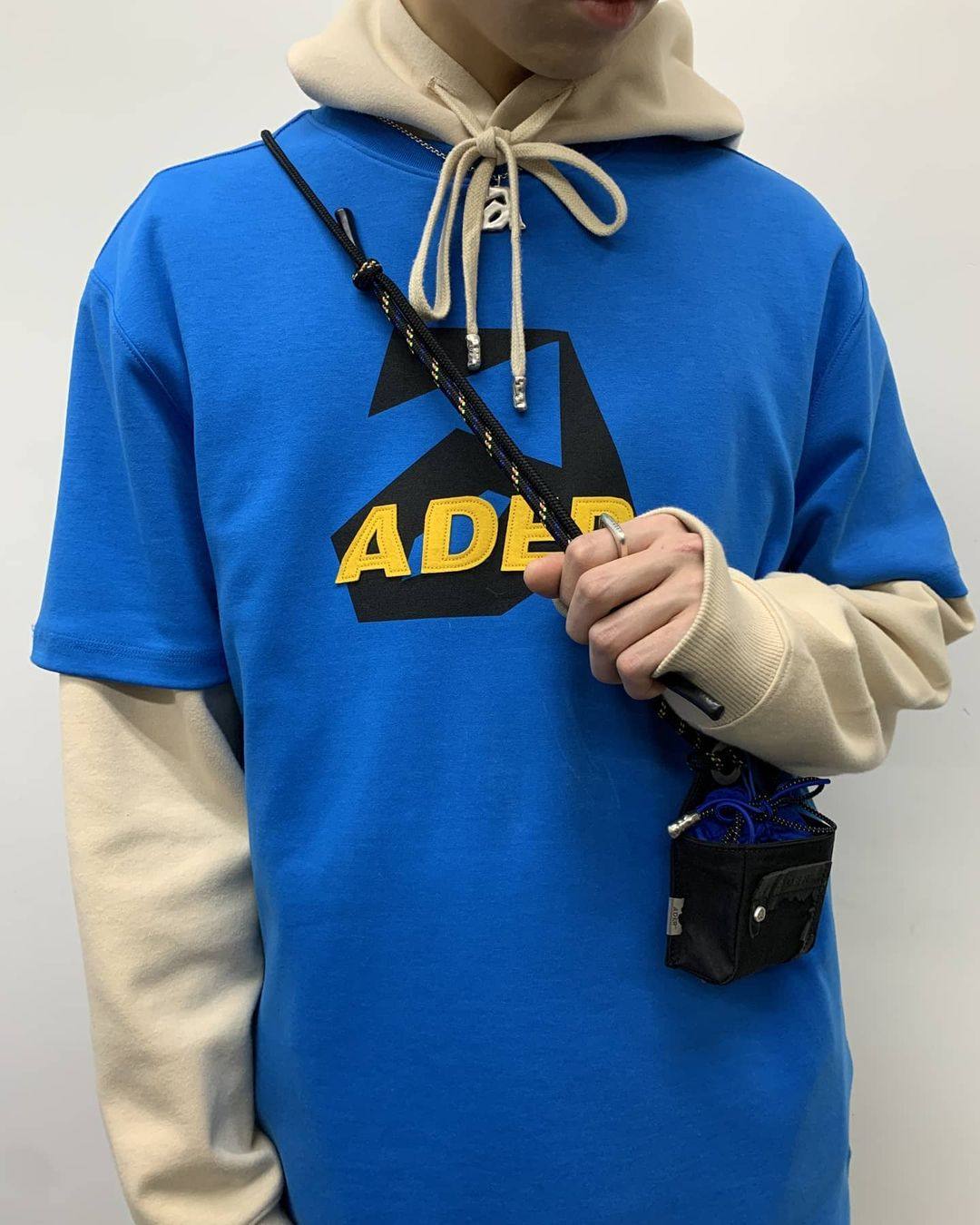 ader error字母宽松贴布刺绣短袖t恤蓝色男女同款韩国ins潮牌ae