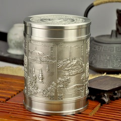 大号西湖风光锡器 马来西亚锡罐茶叶罐 纯锡制品锡器茶具锡罐