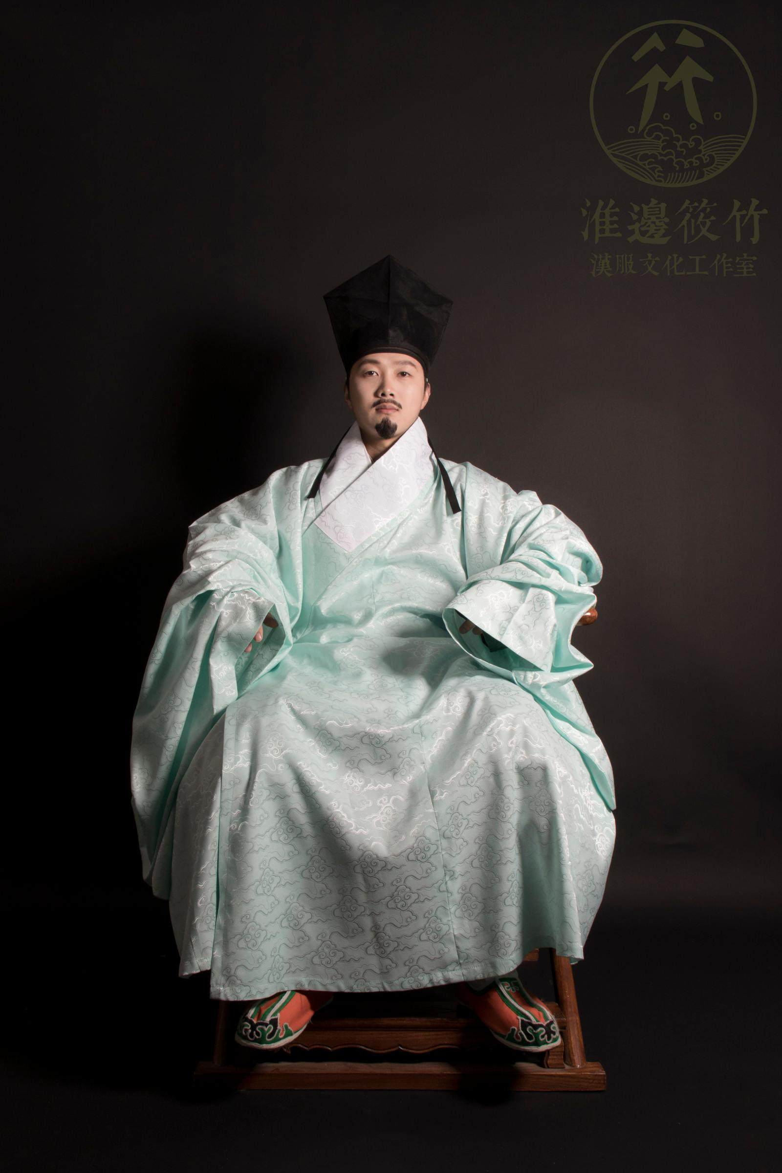 【淮边筱竹】汉服大袖道袍明代明制男装四合如意云纹暗纹直裰直身