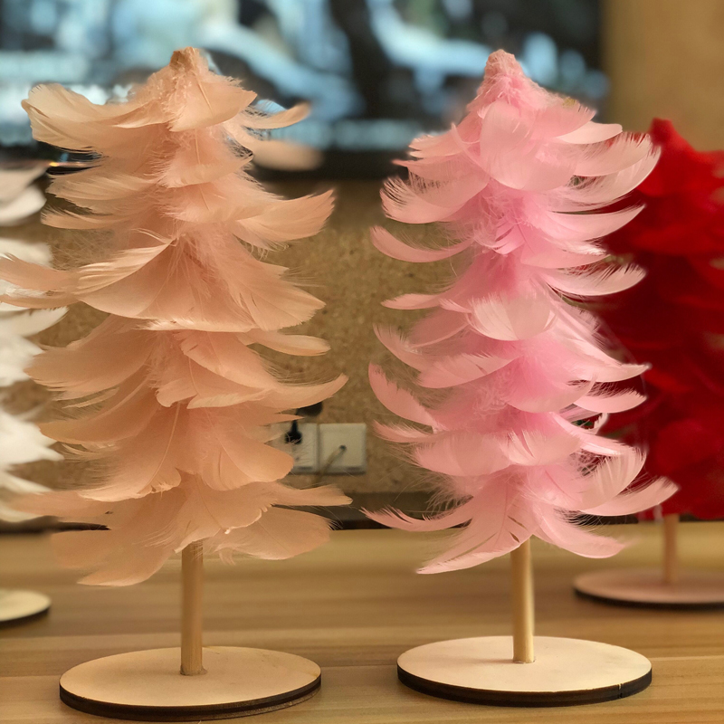 圣诞树diy手工_圣诞节装饰品 圣诞树粉色ins羽毛diy材料包 手工制作