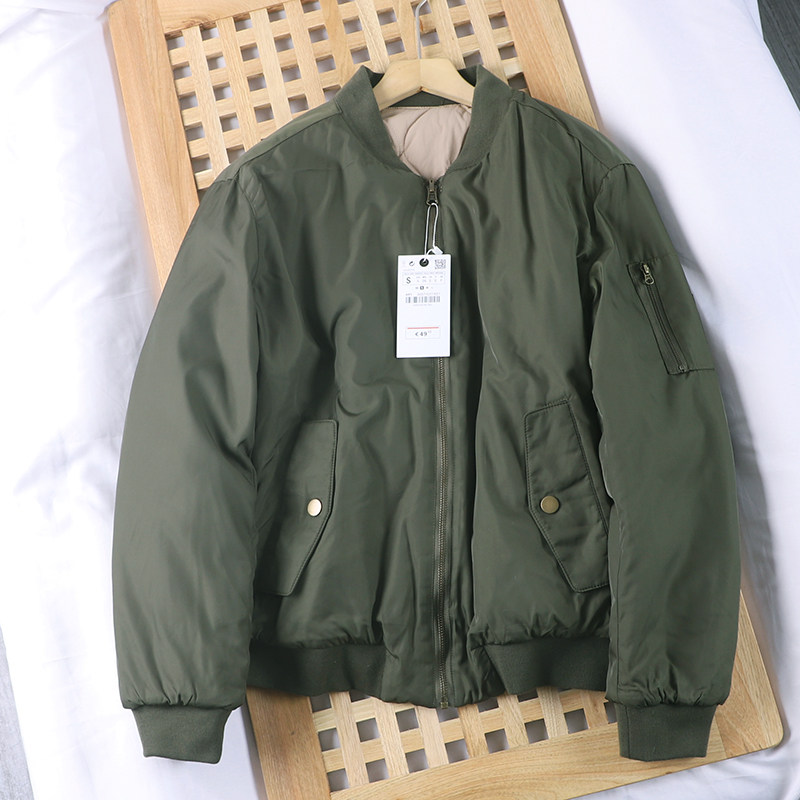 hw264西班牙款秋冬宽松休闲情侣款两面穿夹棉飞行员夹克棉服外套