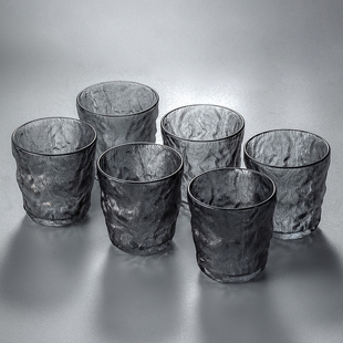 日式冰川杯玻璃杯ins高颜值家用喝水杯子磨砂大容量树纹复古酒杯