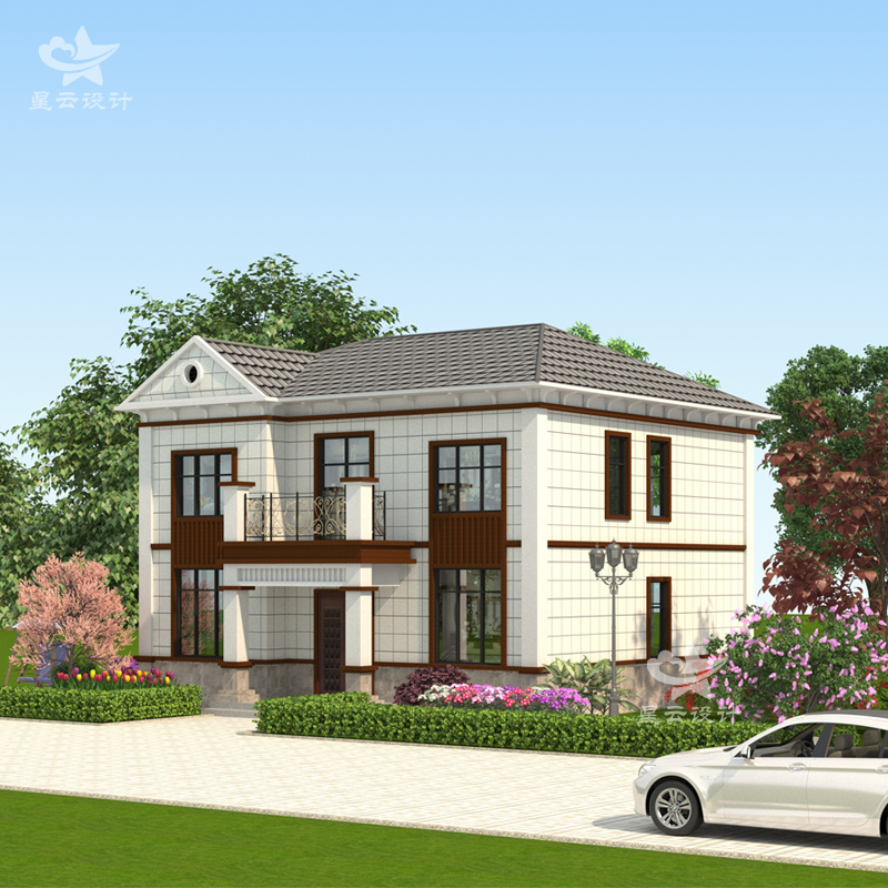 简欧农村自建房二层楼房别墅设计施工图纸两层小洋楼小户型效果图