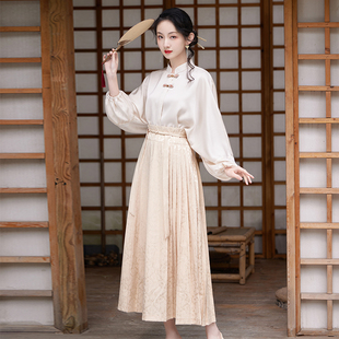 新中式文艺复古民国风日常改良唐装衬衫上衣高腰半身裙连衣裙套装