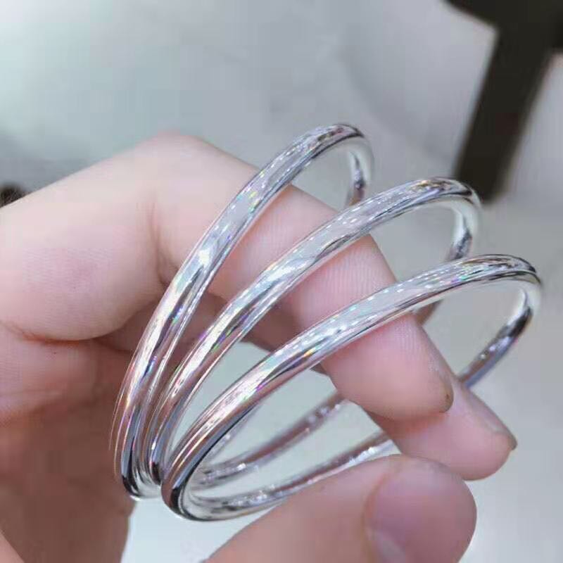新品999足银5d工艺七彩拉丝光面空心圆条闭口纯银女手镯时尚百搭