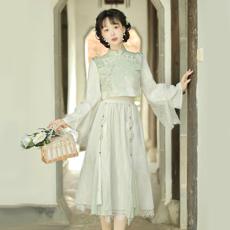 新中式汉服裙两件套装女春秋2024年新款国风小个子改良旗袍连衣裙