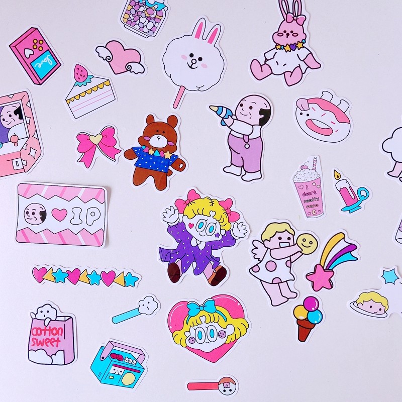 韩国ins风可爱卡通女孩手账贴纸包笔记本手机壳少女心diy装饰贴画