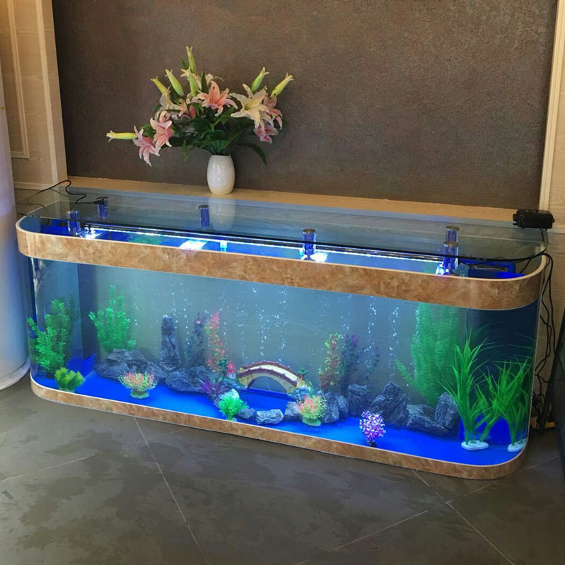 鱼缸热弯玻璃圆角电视柜水族箱落地大型客厅电视墙缸定制包邮热销