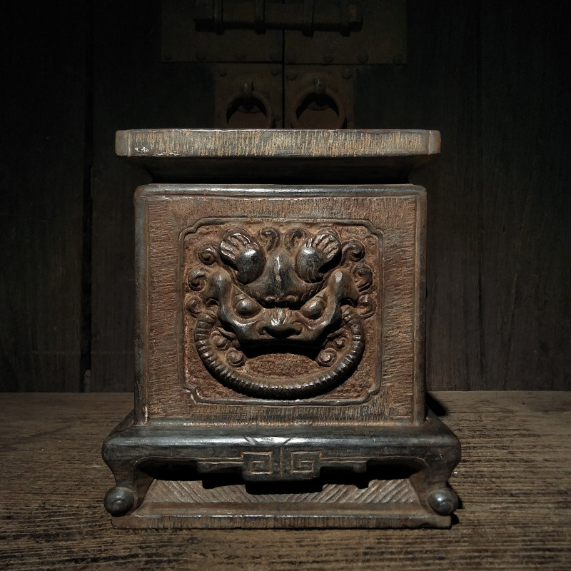 仿古石雕山西青石兽头石墩复古民俗怀旧雕刻文玩底座摆件陈设收藏