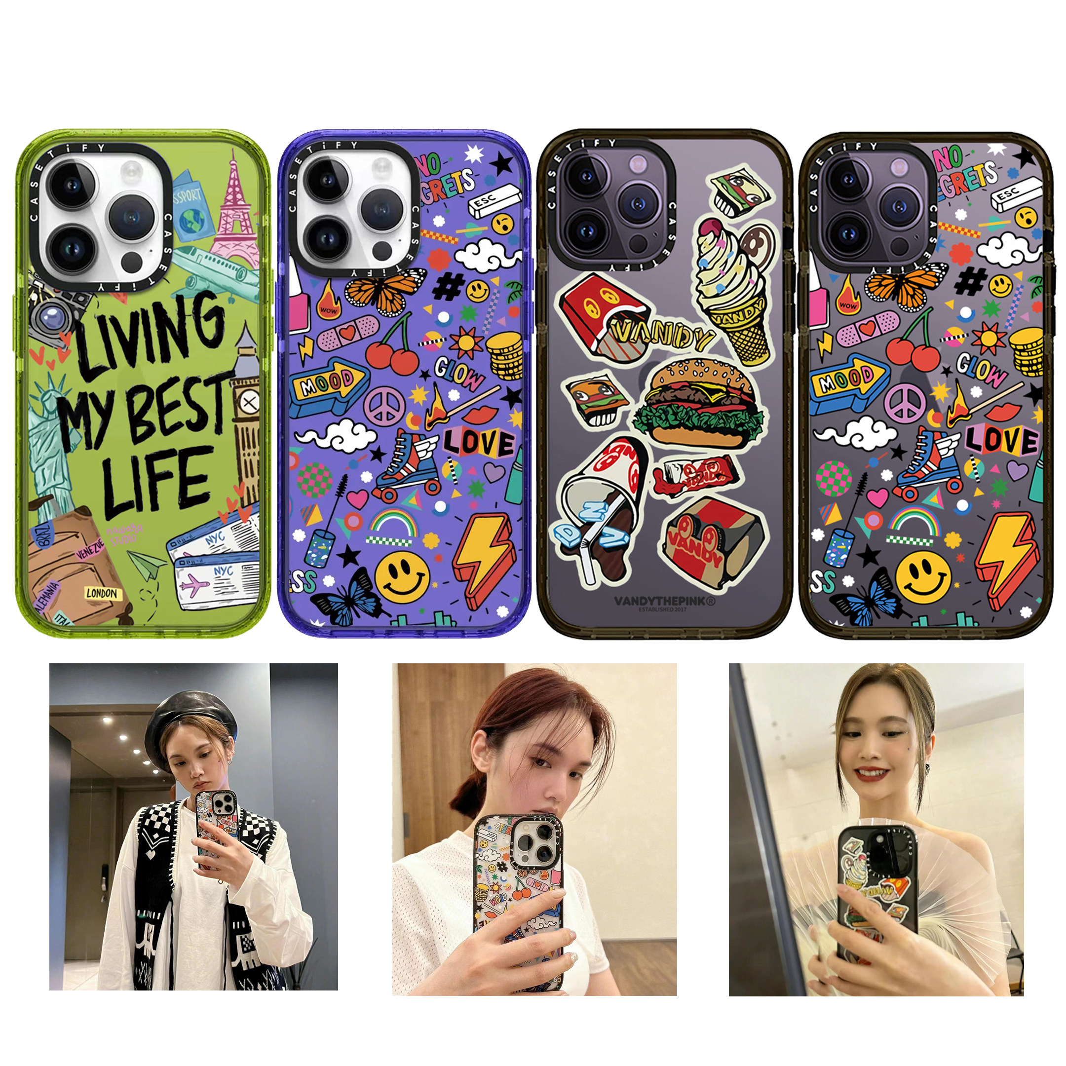 芭比苹果caseti联名黑框镜面iphone14promax亚克力闪粉侧字手机壳13
