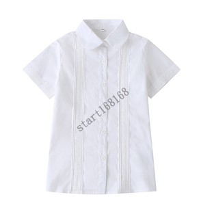 小学生校服纯棉夏季白色双花边短袖JK衬衫学院英伦风女童薄款衬衣