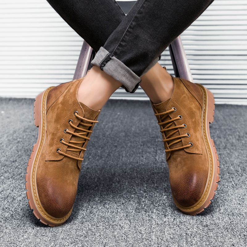 夏季磨砂马丁靴男高帮靴子中邦短靴男真皮圆头复古擦色工装鞋男潮在类目 流行男鞋, 靴子中 - 来自Buy2taobao.com提供专业的淘宝代购服务